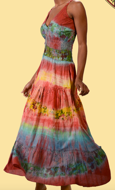 Womens Cotton Tie-Dye Dance The Night Away Long Dress - HalfMoonMusic