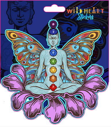 Seven Chakra Butterfly Buddha Sticker - HalfMoonMusic