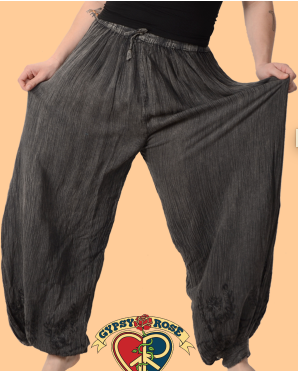 Womens Acidwash Harem Pants W/ Button Ankle Cuffs - HalfMoonMusic