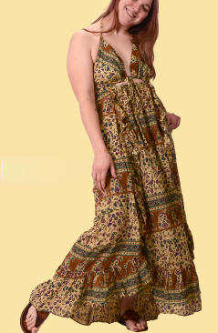 Womens Cotton Sleeveless Frill Print Dress - HalfMoonMusic