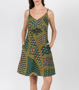 Womens Cotton Indian Tapestry Print Spaghetti Strap Dress - HalfMoonMusic