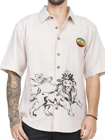 Mens Lion Of Judah Rasta Button Down Shirt - HalfMoonMusic