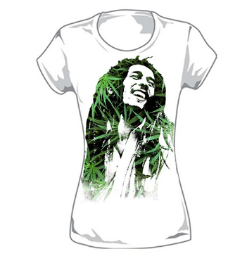 Ladies Bob Marley Leaves T-Shirt - HalfMoonMusic