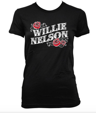 Ladies Willie Nelson Red Rose T-Shirt - HalfMoonMusic