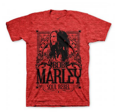 Mens Bob Marley Soul Rebel Red T-Shirt - HalfMoonMusic