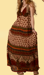 Womens Rayon Indian Print String Maxi Dress - HalfMoonMusic