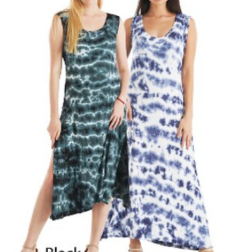 Womens Viscose Sleeveless Tie-Dye Slit Leg Long Dress - HalfMoonMusic