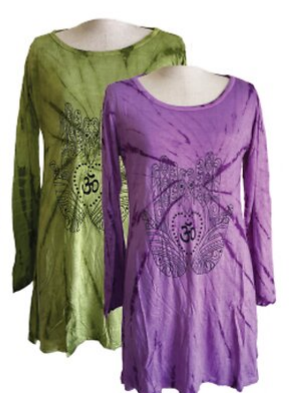 Womens Long Sleeve Om Print Tunic Top - HalfMoonMusic