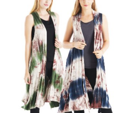 Women's Spandex Tie-Dye Striped Two Tone Long Vest - HalfMoonMusic