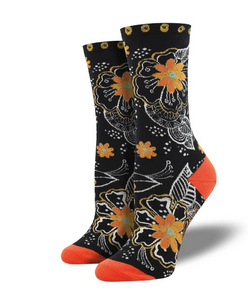 Womens Laurel Burch Floral B/W Socks - HalfMoonMusic