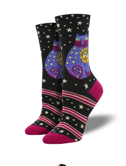 Womens Laurel Burch Celestial Sun Cat Socks - HalfMoonMusic