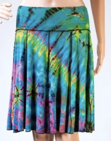 Womens Spandex Tie-Dye Outer Seamed Skirt - HalfMoonMusic