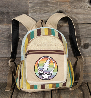 Hemp Patchwork Grateful Dead Rainbow Stealie Backpack - HalfMoonMusic