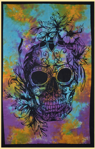 Day of the Dead Tie-Dye Skull Tapestry - HalfMoonMusic