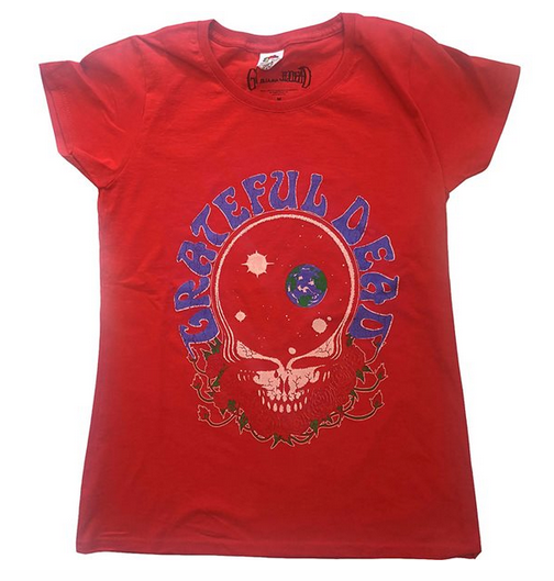 Ladies Grateful Dead Space Your Face Red T-Shirt - HalfMoonMusic