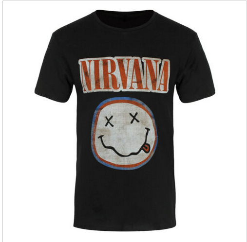 Mens Nirvana Distressed Smiley Logo T-Shirt - HalfMoonMusic