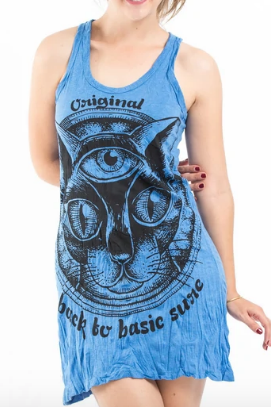 Womens Three Eyed Cat Tank Dress - HalfMoonMusic