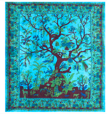 Blue Tree of Life Indian Tapestry - HalfMoonMusic
