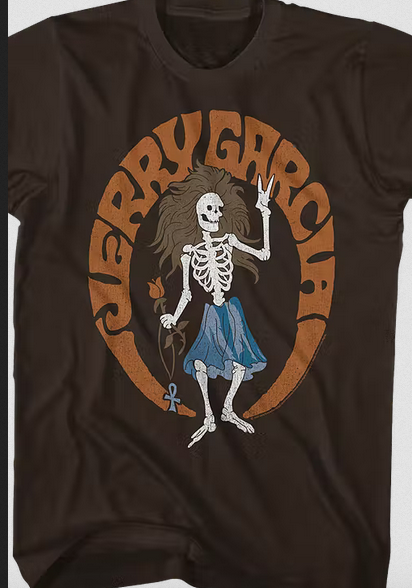 Mens Jerry Garcia Hippie Skeleton T-shirt - HalfMoonMusic