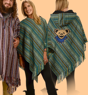 Grateful Dead Dancing Bear Face Brushed Gheri Cape Poncho - HalfMoonMusic