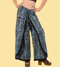 Womens Striped Floral Print Faux Wrap Pants - HalfMoonMusic