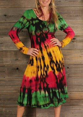 Womens Rayon Spandex Tie-Dye Long Sleeve Mini Dress - HalfMoonMusic
