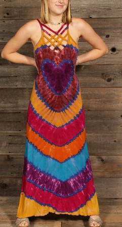 Womens Rayon Spandex Tie-Dye Front Lattice Maxi Dress - HalfMoonMusic