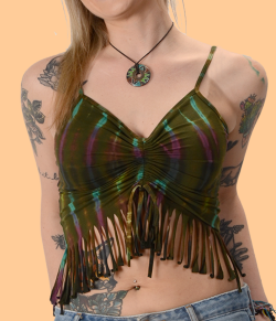 Womens Spandex Tie-Dye Fring Crop Top - HalfMoonMusic