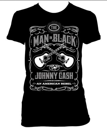 Womens Johnny Cash Man In Black Guitars T-Shirt - HalfMoonMusic