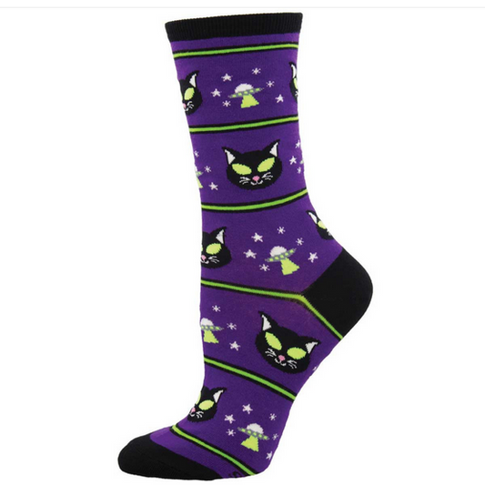 Womens Cat Alien UFO Socks - HalfMoonMusic