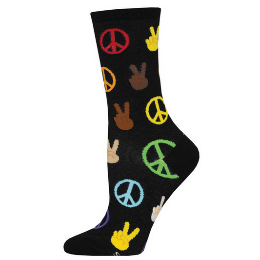 Womens Peace Everybody Peace Sign Socks - HalfMoonMusic