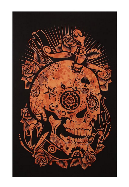 Tattoo Skull Orange Dagger Tapestry - HalfMoonMusic