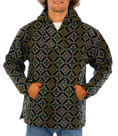 Unisex Woven Diamond Print Pullover Jacquard Hoodie - HalfMoonMusic