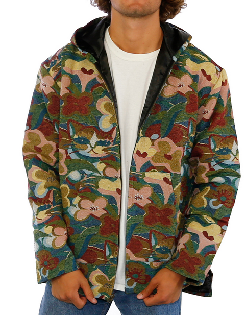 Unisex Woven Cat Couch Print Zip-Up Hoodie - HalfMoonMusic