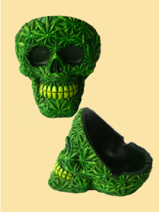 Green Pot Leaf Skull Ash Tray - HalfMoonMusic