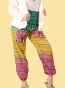 Womens Cotton Elastic Ankle Pocket Seer Sucker Pants - HalfMoonMusic