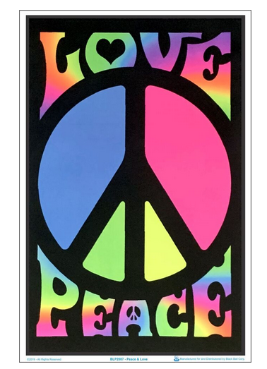 Peace & Love Retro Flocked Blacklight Poster - HalfMoonMusic