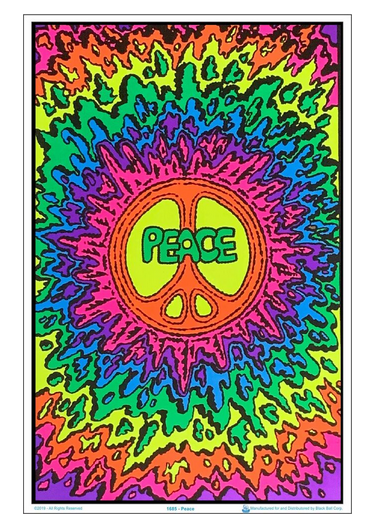 Tie-Dye Peace Sign Retro Splatter Flocked Blacklight Poster - HalfMoonMusic