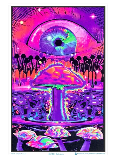 Magic Mushroom Ripple Eyeball Flocked Blacklight Poster - HalfMoonMusic