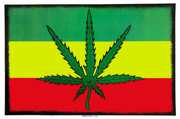 Rasta Colors Pot Leaf Flocked Blacklight Poster - HalfMoonMusic