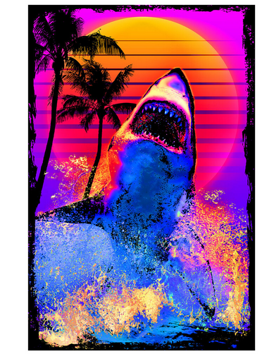 Shark Breach Vaporwave Non-Flocked Blacklight Poster - HalfMoonMusic