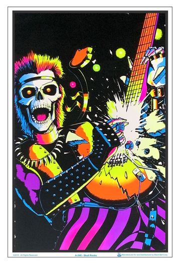 Punk Skeleton Exploding Guitar Flocked Blacklight Poster - HalfMoonMusic