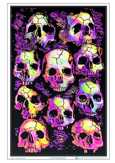 Wall of Skulls Flocked Blacklight Poster - HalfMoonMusic