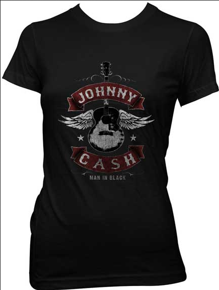 Women's Johnny Cash Winged Guitar T-Shirt - HalfMoonMusic