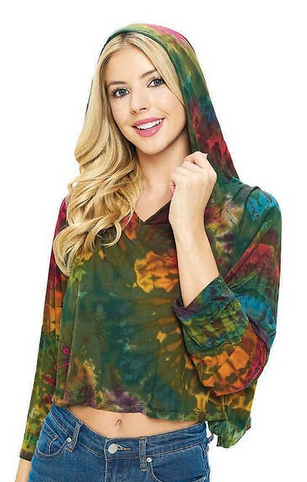 Women's Spandex Tie-DyeLong Sleeve Pullover Hoodie Top - HalfMoonMusic