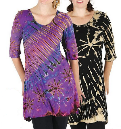Women's Spandex Tie-Dye Mid-Sleeve Top - HalfMoonMusic