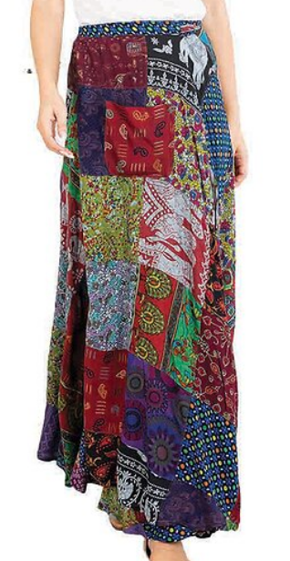 Women's Rayon Patchwork Assorted Print Wrap Skirt - HalfMoonMusic