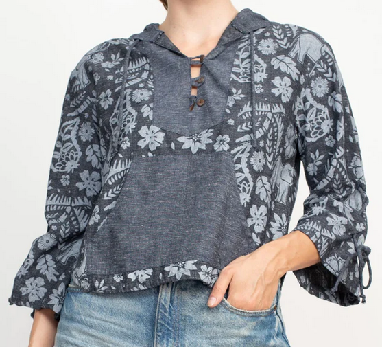Women's Hemp Cotton Elephant Hoodie - HalfMoonMusic