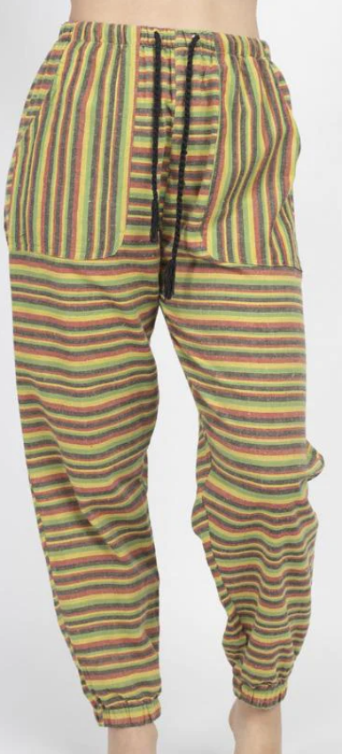 Women's Cotton Rasta Stripe Elastic Ankle Jogger Pants - HalfMoonMusic