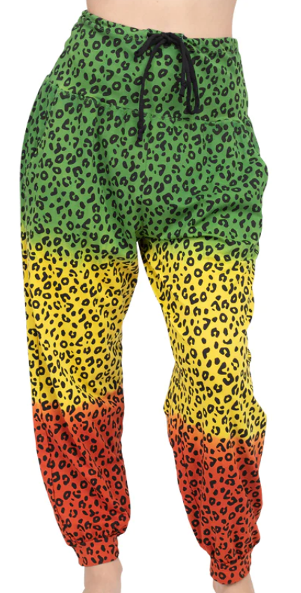 Women's Cotton Spandex Leopard Print Drawstring Genie Pants - HalfMoonMusic